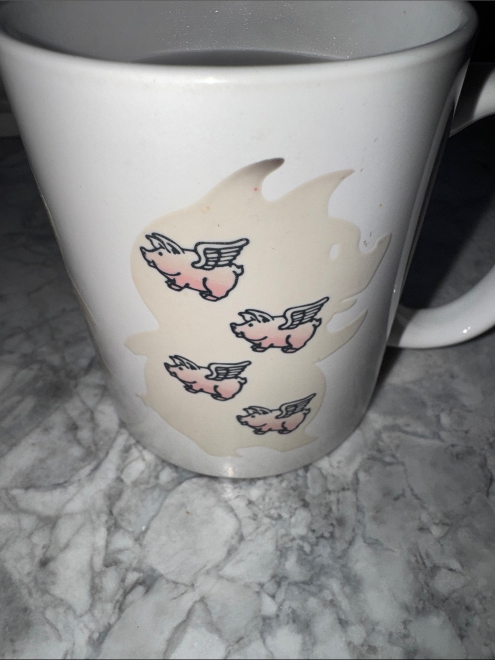 White Ceramic Mug color changing, black, pig Silhouette into flying pigs - Picture 7 of 9